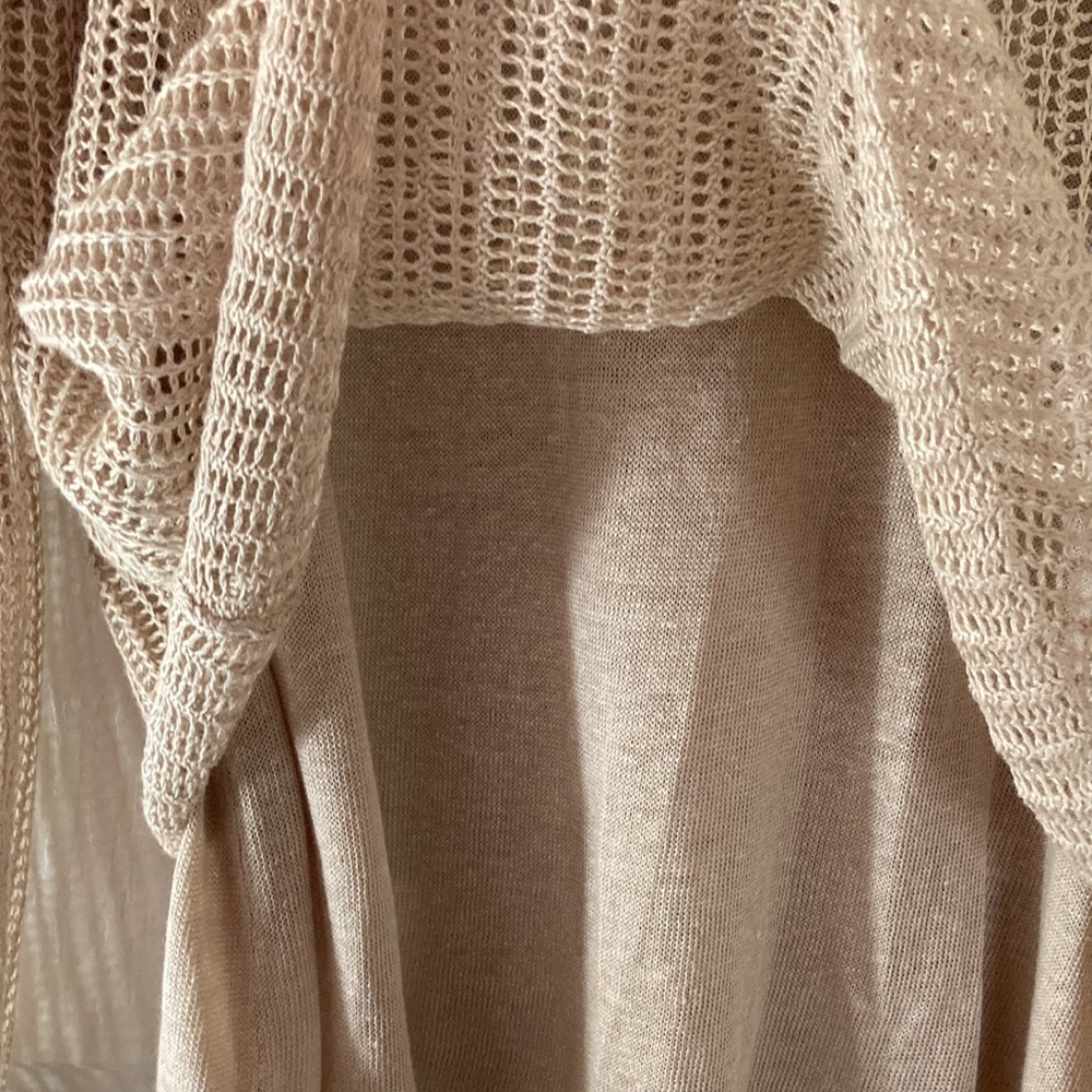 Eileen Fisher Sweater 2-layer Mesh Loose Knit Linen Overlay Pullover Tan M - Picture 7 of 9